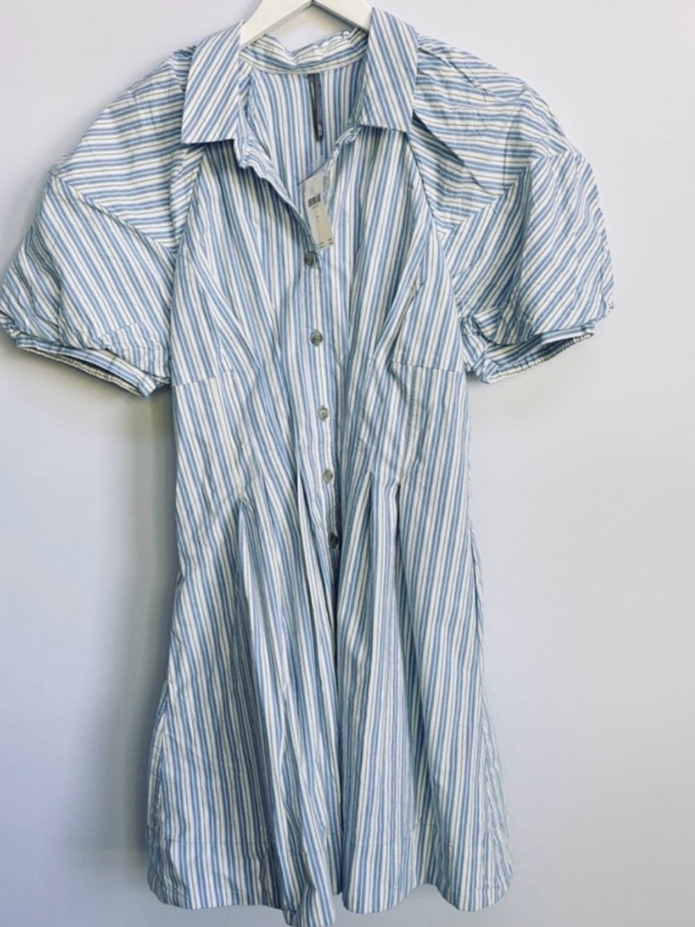NWT Anthropologie Puff-Sleeve Striped Mini Shirt Dress - Picture 8 of 11